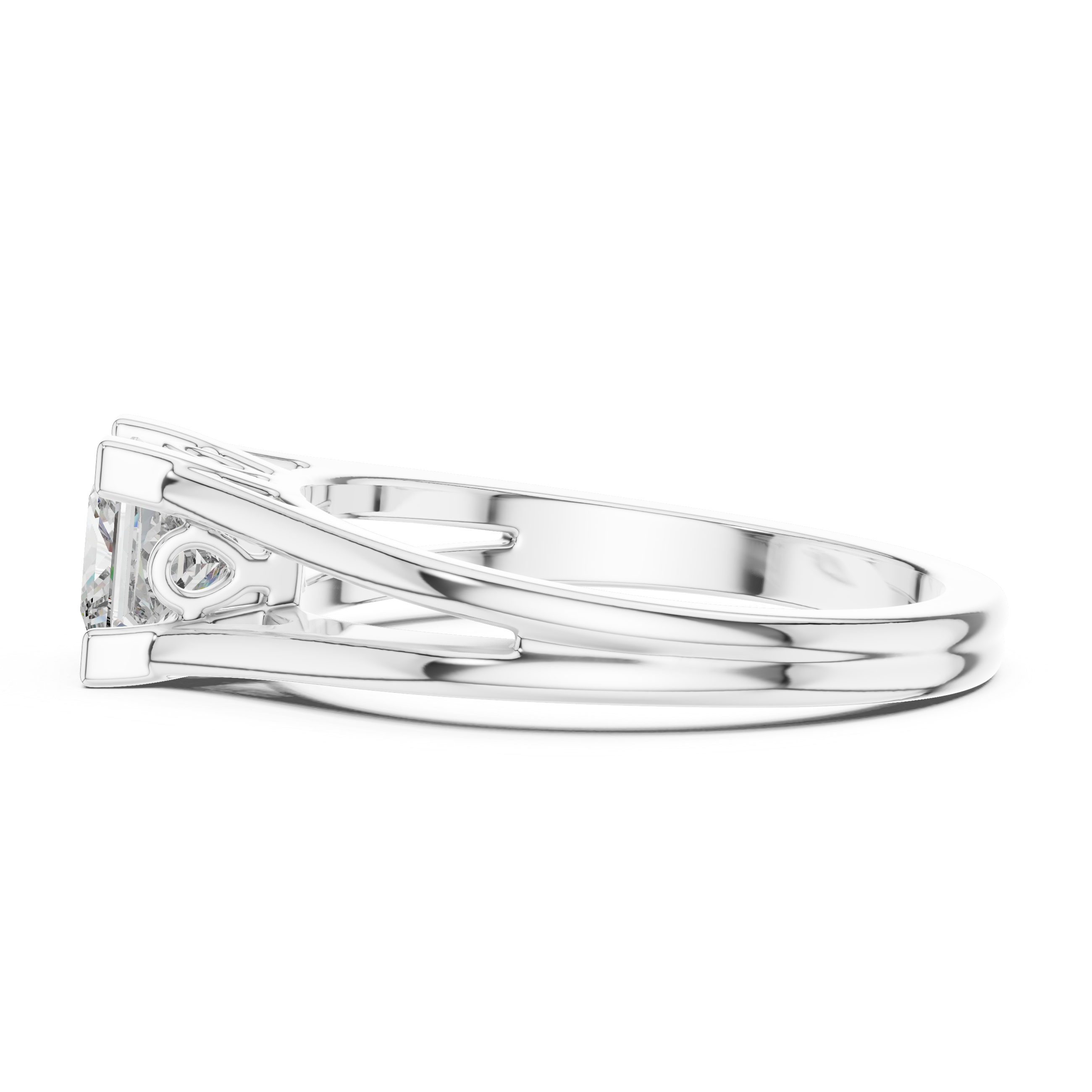 Silver ring with a diamond on a white background